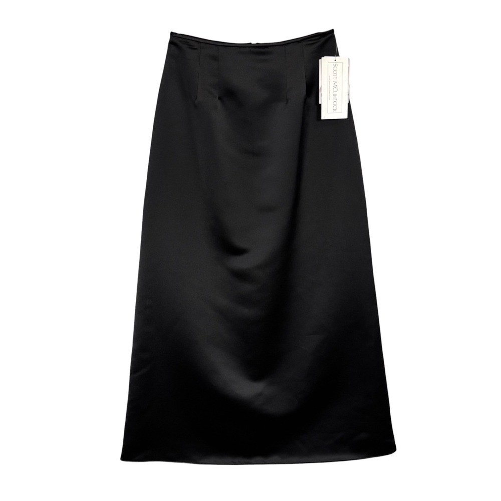 NWT 90s Jessica McClintock Black Satin Maxi Skirt Size 10 8 Long Formal Vintage